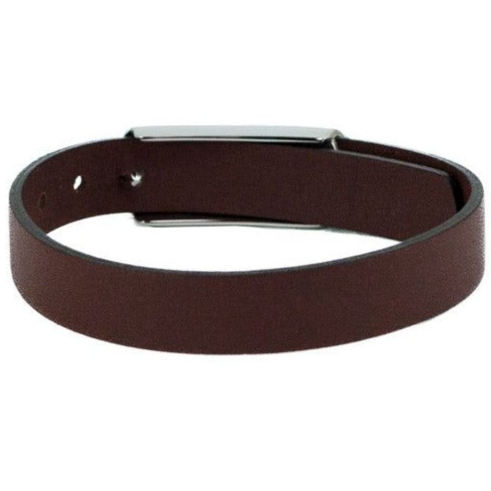 NEW Salvatore Ferragamo Brown Leather & Silver Toned 1927 Logo Buckle Bracelet - Picture 3 of 8